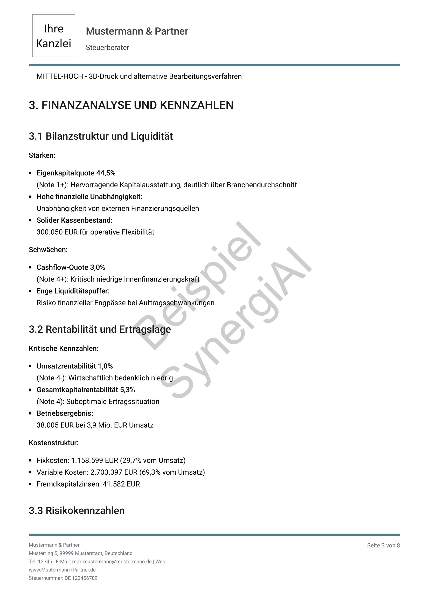 Bankfähiger Managementbericht Seite 3